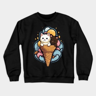 Pink & Blue Cat Ice-Cream Delight: Doodle Art Flat Color Crewneck Sweatshirt